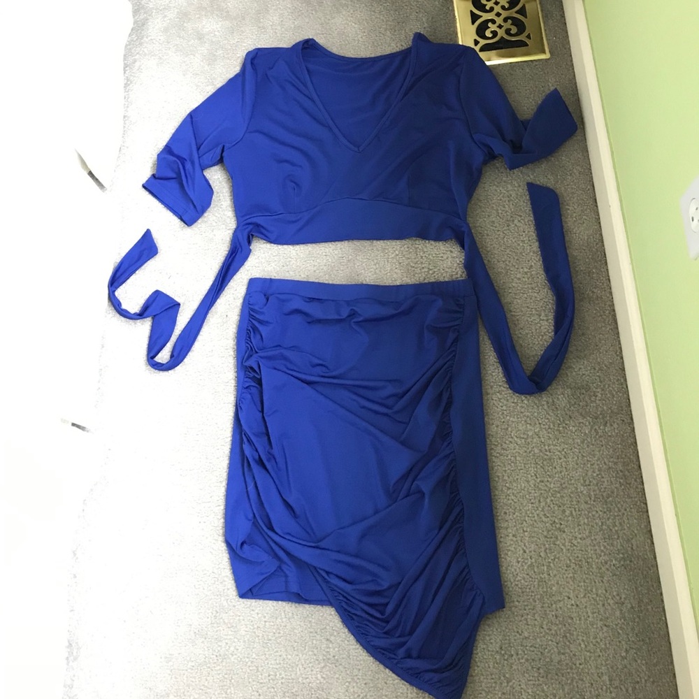 Two piece royal blue skirt set